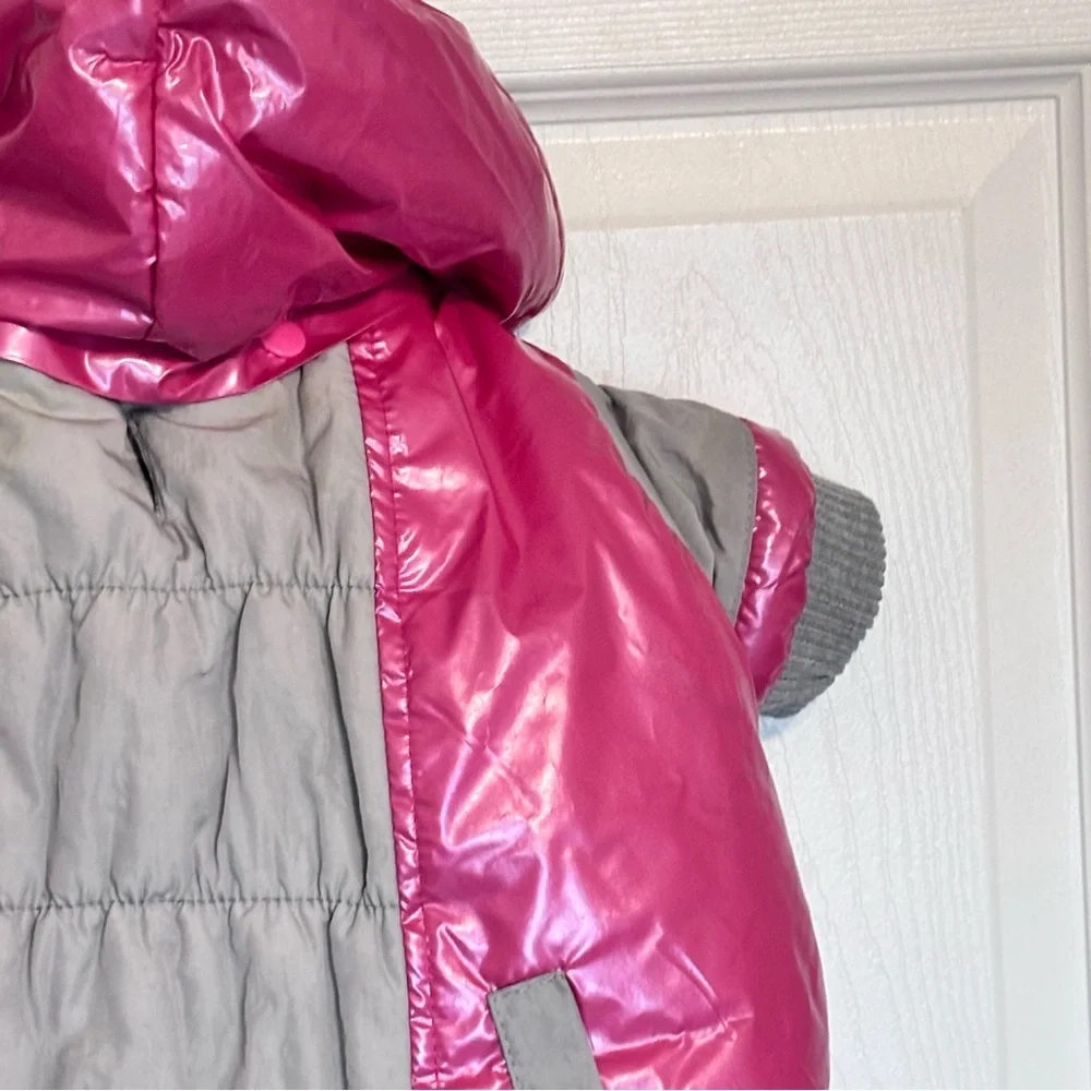Pet Life Small Dog Puffer Jacket Pink Grey Gray Fleece Lined Snaps Hooded Small